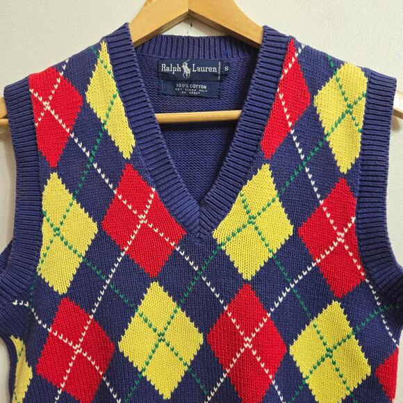 Ralph Lauren Men Vtg 90s Y2K Preppy Ivy League Golf Argyle V Neck Sweater Vest S - Picture 2 of 9